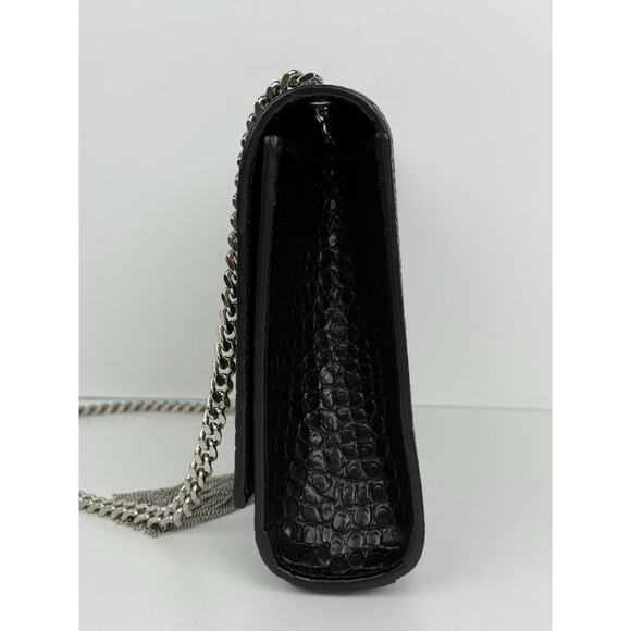 Saint Laurent Kate Tassel Croc-Embossed Leather Shoulder Bag in Black - Picture 7 of 16